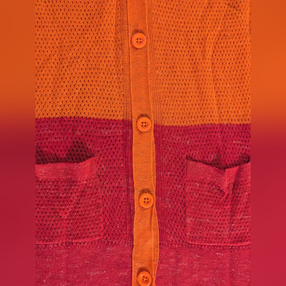 Anthropologie Moth Colorblock Pointelle Cardigan in Orange & Pink Size XS *READ* - Picture 4 of 14